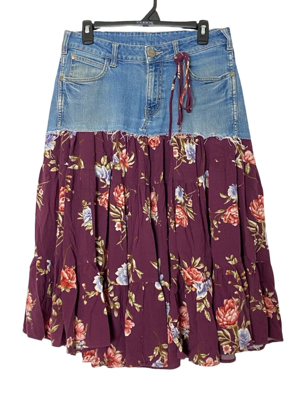Wrangler Denim Jean Skirt Womens Size 8 - 10 Waist 29 - 30 Custom Midi Floral - Picture 2 of 11